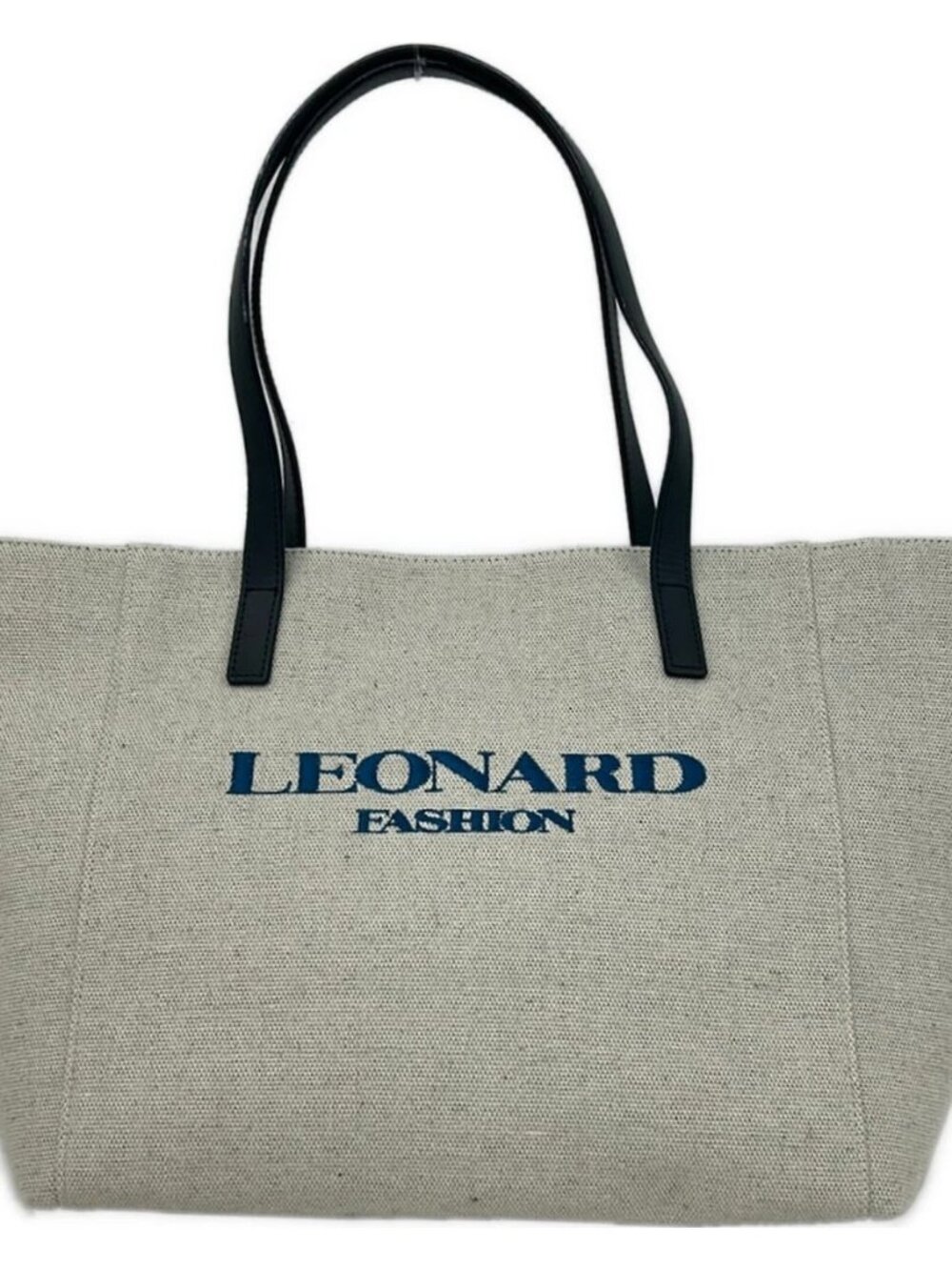LEONARD Light Brown Navy Canvas Leather Tote Bag